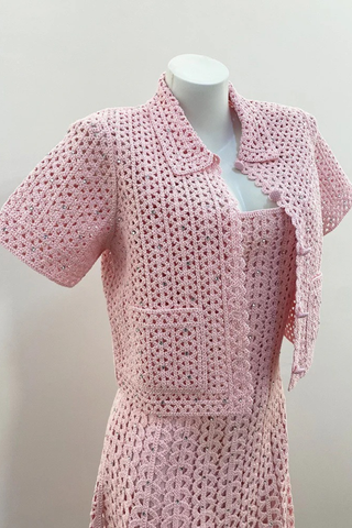 Crochet Button-Up Shirt with Rhinestone Details