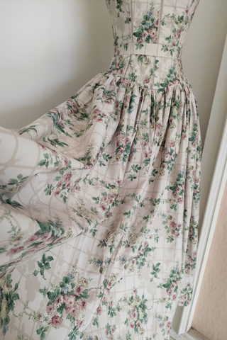 Vintage Garden Inspired Floral Corset Maxi Dress