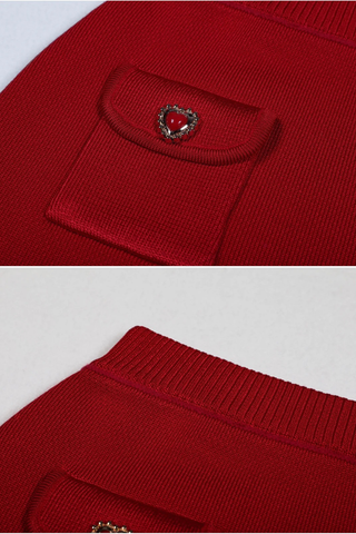 Heart-Button Knitted Cardigan and High-Waist Pencil Skirt Two-Piece Set