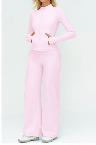 3-Piece Women’s Yoga Set – Cropped Tank, Zip Jacket & Wide-Leg Pants Activewear Set