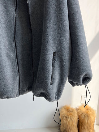 Oversized Zip-Up Fleece Jacket with High Neck & Adjustable Hem
