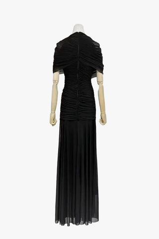 Ruched Off-Shoulder Long Dress – Draped Top & Flowing Skirt