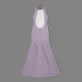 Shimmer High-Neck Open-Back Sleeveless Long Dress