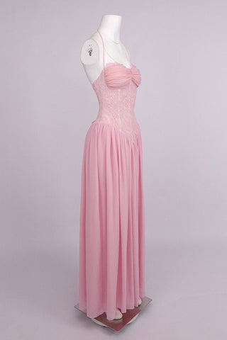 Lace Corset Halter Long Dress – Pleated Chiffon Evening Dress