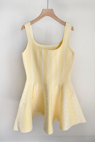Elegant Short Sleeve Cropped Cardigan & Sleeveless Square Neck Knit Fit & Flare Mini Dress Set