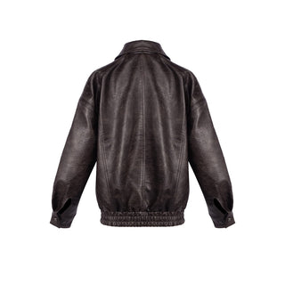 Classic Aviator Leather Jacket with High Neck, Utility Pockets, and Structured Fit