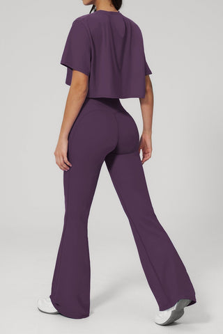 Short Sleeve Crop Top & High Waist Flared Pants Set – Snatched Fit, Made to Move