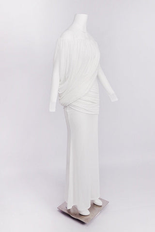 Off-Shoulder Draped Mesh Long Sleeve Long Dress