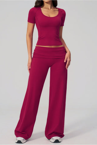 Soft Stretch Activewear Top & Wide Leg Pants Set