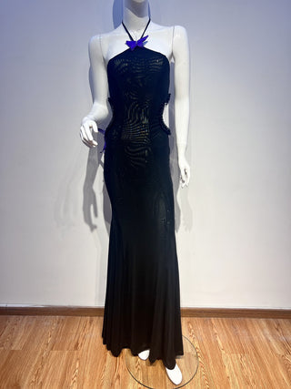 Butterfly Halter Mermaid Long Dress with Side Cutouts