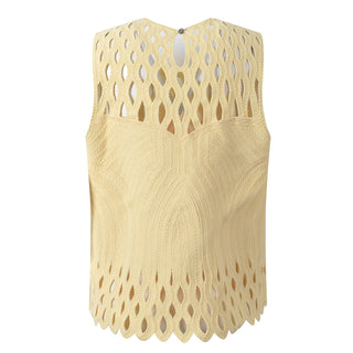 Crystal Embellished Openwork Crochet Sleeveless Top