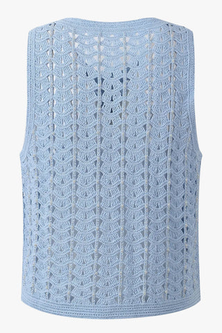 Sleeveless Pearl Embellished Open-Knit Vest & Shorts Set