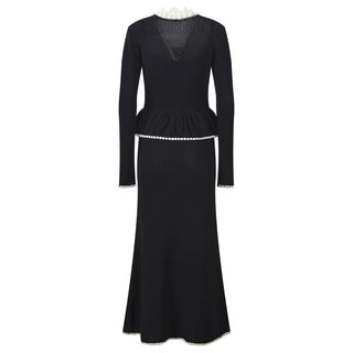 Contrast Trim Peplum Knit Top & Long Skirt Set