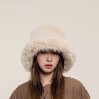 Plush Faux Fur Wide-Brim Winter Bucket Hat – Soft Fluffy Statement Hat