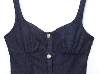 Indigo Denim Body-Sculpt Dress – Sleeveless, Button-Front Design