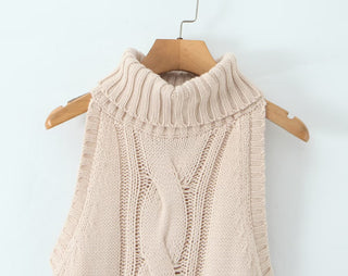 Knit Sleeveless Turtleneck Mini Dress with Contrast Hem