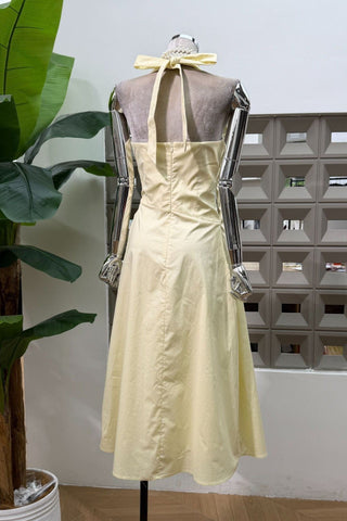 Halter Neck Midi Dress – Draped Waist & Open Back