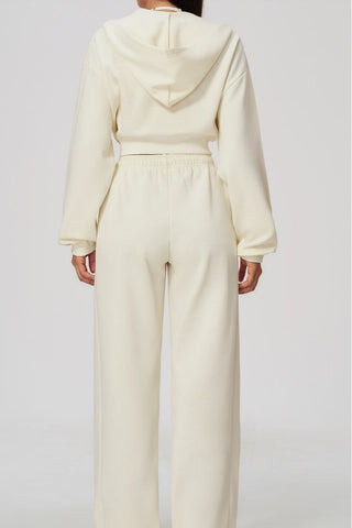 Cropped Zip-Up Hoodie & Wide-Leg Sweatpants Set