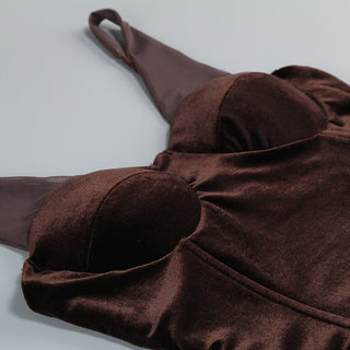 Sleeveless Velvet Corset Long Dress with Mesh Straps & Draped Chiffon Skirt