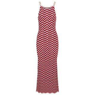 Chevron Knit Chain Strap Sleeveless Long Dress