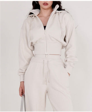 Layered High-Neck Cropped Zip-Up Hoodie