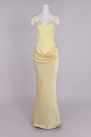 Romantic Sleeveless Corset Long Dress with Draped Waist & Lace-Up Back