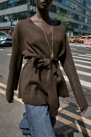 Cozy Belted Knit Cardigan – Wool Blend, Open Front, Long Wide Sleeves