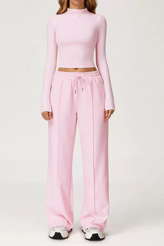 Seamless Mock-Neck Long Sleeve Crop Top & Straight-Leg Jogger Set