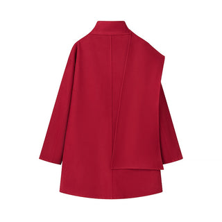 High Neck Asymmetric Wool Blend Coat with Side Pockets