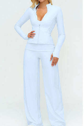 3-Piece Women’s Yoga Set – Cropped Tank, Zip Jacket & Wide-Leg Pants Activewear Set