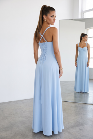 Ruched Sweetheart Corset Long Dress – Lace-Up Back Evening Dress