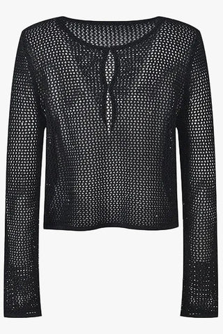 Lightweight Long Sleeve Crochet Knit Top with Openwork Design