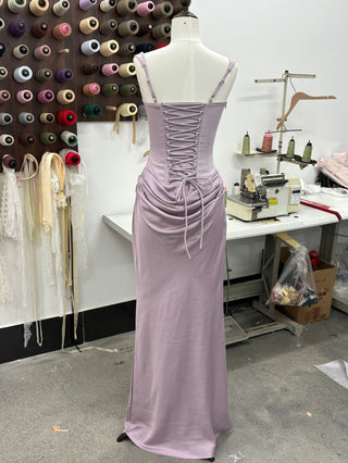 Structured Corset Back Long Dress with Draped Silhouette