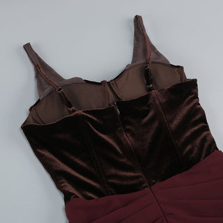 Sleeveless Velvet Corset Long Dress with Mesh Straps & Draped Chiffon Skirt