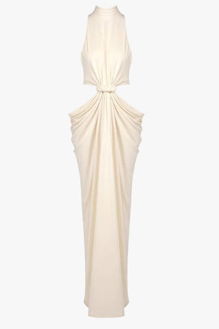 Luxe Halter Neck Cut-Out Long Dress with Draped Knot Detail