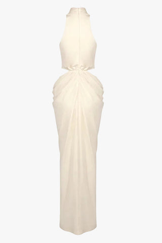 Luxe Halter Neck Cut-Out Long Dress with Draped Knot Detail