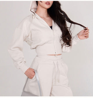 Layered High-Neck Cropped Zip-Up Hoodie