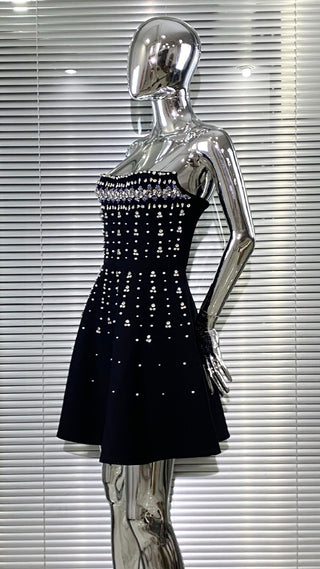 Crystal Bandage Embellished Strapless Sleeveless A-Line Mini Dress