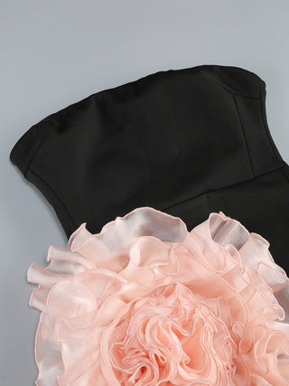 Strapless Fitted Floral Appliqué Ruffle Long Dress