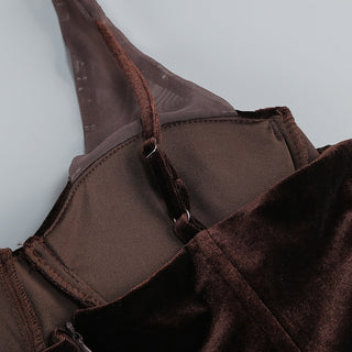 Sleeveless Velvet Corset Long Dress with Mesh Straps & Draped Chiffon Skirt