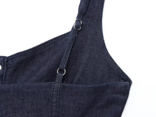 Indigo Denim Body-Sculpt Dress – Sleeveless, Button-Front Design