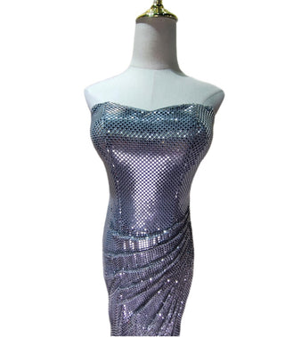 Crystal Mesh Strapless Sleeveless Long Dress