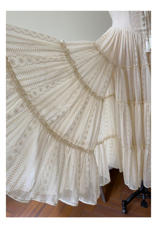 Embroidered Lace Corset Sleeveless Long Dress with Tiered Skirt