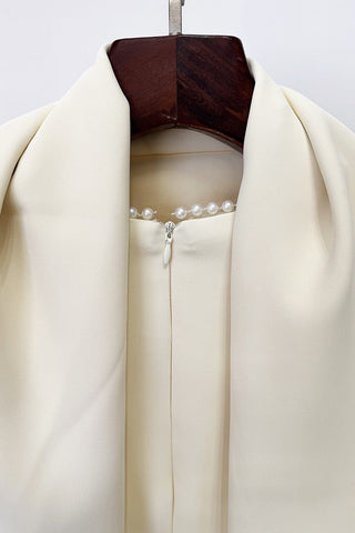 Pearl Trim Minimal Design Dress – Chiffon Material, Long Flared Sleeves