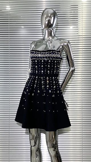 Crystal Bandage Embellished Strapless Sleeveless A-Line Mini Dress