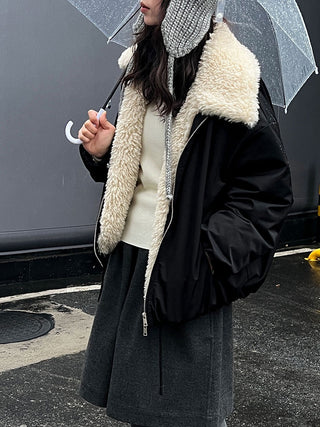 Oversized Faux Shearling Collar Puffer Jacket