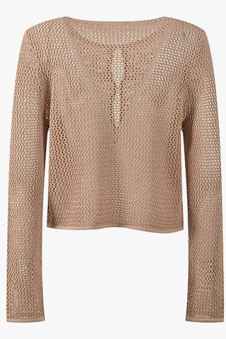 Lightweight Long Sleeve Crochet Knit Top with Openwork Design