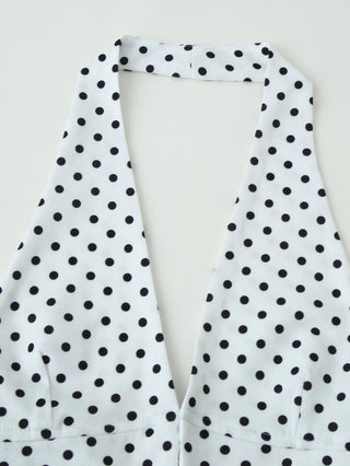 Polka Dot Polyester Halter Neck Sleeveless Top & Flared Pants Set