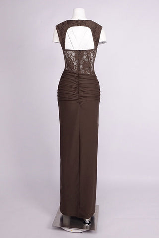Lace Corset Draped Bodycon Long Dress with Cap Sleeves