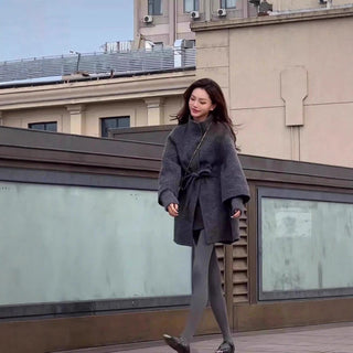 Oversized Belted Wool-Blend Coat with High Neck